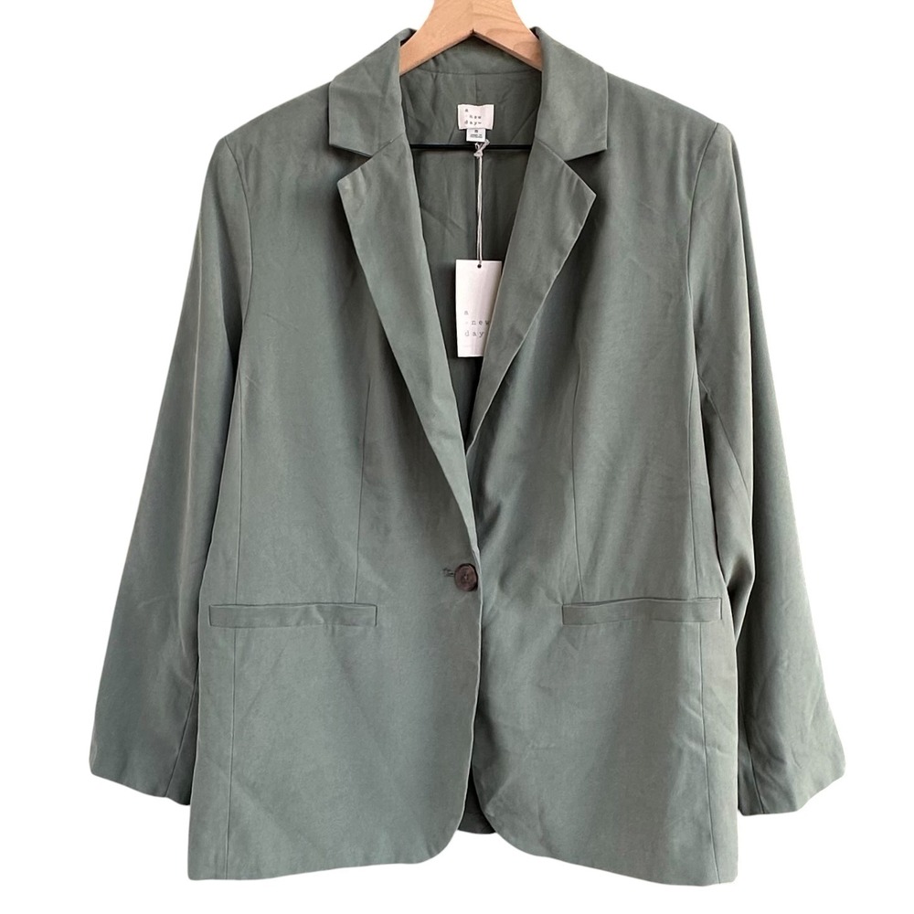 A New Day Sage Green Single Button Relaxed Blazer Jacket Size Medium NEW